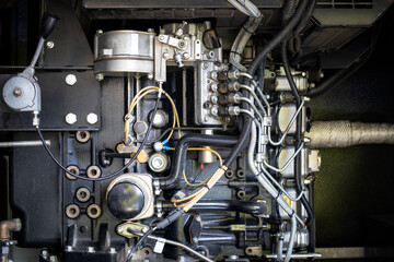 Fototapeta premium Detailed view of a modern pumping station engine highlighting various components, showcasing technology in operation and maintenance