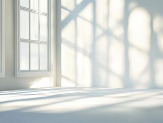 realistic blurred image of natural light streaming through windows, casting soft shadows on textured wallpaper, creating an abstract, minimalist background