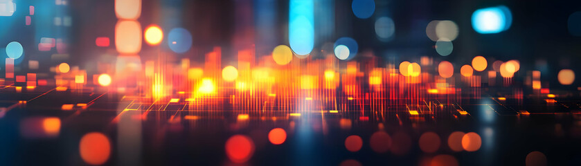 Fototapeta premium Bokeh Market Insights: A Vibrant Image Symbolizing Data-Driven Business Intelligence with Blurred Analytical Elements and Soft Lights for Copy Space in Photo Stock Concept
