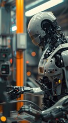 Fototapeta premium Technological marvel: robot production hub, 4K hyperrealistic photo
