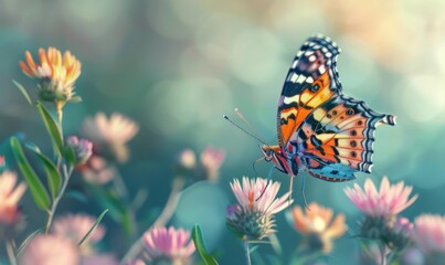 Obraz premium Beautiful butterfly on a flower, 4K hyperrealistic photo