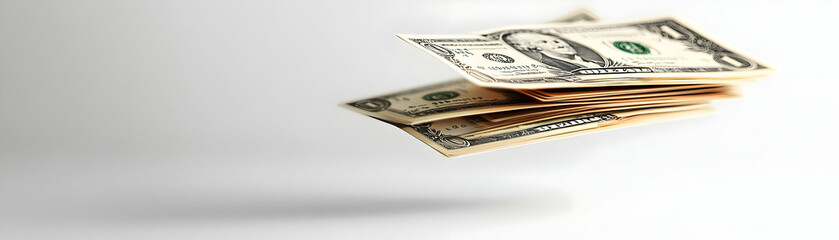 Dollar Bills and Credit Card Floating Together - Symbolizing Financial Transactions and Business Success in Photo Stock Concepts