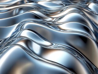 Naklejka premium sleek chrome metal wave design creating a futuristic backdrop, reflecting light and creating an illusion of movement, perfect for modern digital projects or tech-related themes