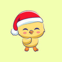 cute cartoon character duck wear a hat christmas vector design
