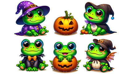 Clipart of set a funny Halloween baby frog, isolated on a white background