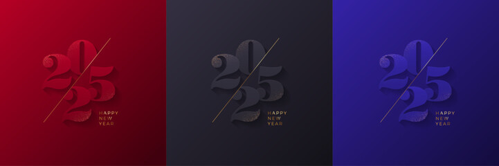 Set ot 2025 New Year logo. Holiday greeting card with new year sign. Text design for flyer, greeting card, invitation, calendar, etc. Vector illustration.