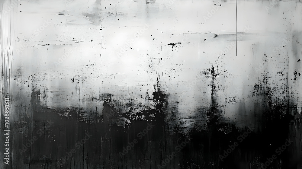 Poster Abstract black and white painting with textured brush strokes.