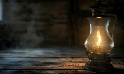 Antique oil lamp illuminating a darkened room, 4K hyperrealistic photo
