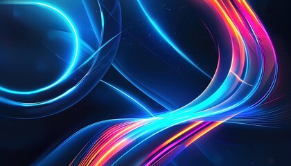 Obraz premium Vibrant neon light streaks against a dark-themed digital background.