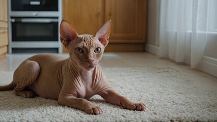 Red sphynx cat in the living room