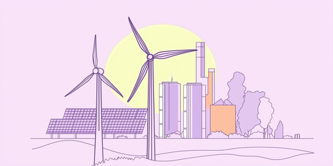 Renewable energy. Vector illustration of renewables. Wind turbine. Windmill. Wind energy. ice. logo. flat background. Future energy. technology. better world.  Iconic representation. Environment
