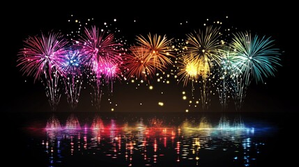 Sparkler 2025 text A vibrant and colorful firework illumination on dark blue sky background, happy new year 2025 concept