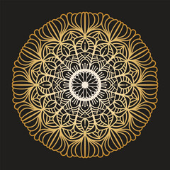 Elegant Gold Mandala with Intricate Floral Patterns on Black Background