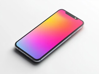 stylish smartphone mockup on a white background, featuring a sleek design and vibrant display, ideal for showcasing new technology or app development concepts