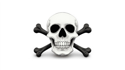 Fototapeta premium Illustrated skull with crossbones symbol typically representing danger or poison on a white background