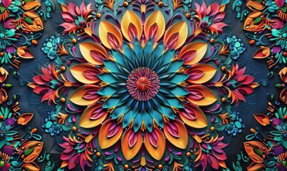 Intricate mandala pattern in vibrant colors, 4K hyperrealistic photo.