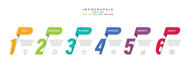 Business vector infographic design template with icons and 6 options or steps. Can be used for process diagram, presentations, workflow layout, banner, flow chart, info graph