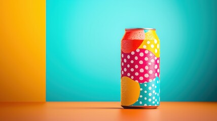 Obraz premium Vibrant Beverage Can Mockup with Unique Label Design for Branding Presentation