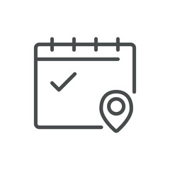 Calendar Icon with Location Pin for Event Planning, Task Scheduling, and Venue Management. Editable Line Vector Symbol.