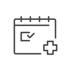 Calendar Icon with Medical Cross for Appointment Scheduling, Health Check Reminders, and Medical Task Planning. Editable Line Vector Design.
