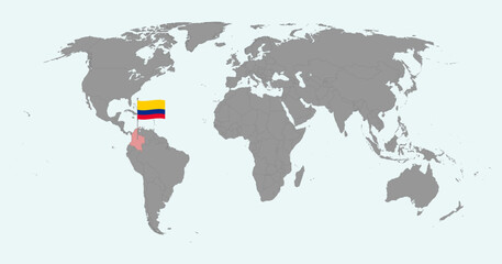 Pin map with Colombia flag on world map. Vector illustration.