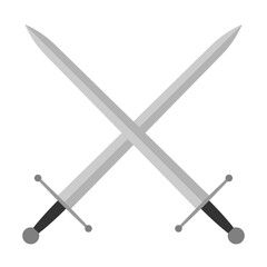 WebSword vector illustration icon. Crossed swords military or heraldry symbol. Protection and security sign. Medieval or knight weapon. Fantasy longsword fencing logo. Clip-art silhouette.