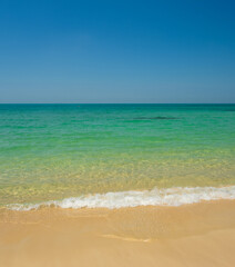 Beautiful  horizon landscape summer season vertical front view point tropical sea beach white sand clean and blue sky background calm nature ocean wave water travel at Sai Kaew Beach thailand holiday