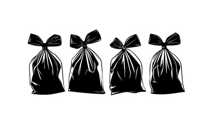 Toffee pieces in cellophane bags with bows, illustration art