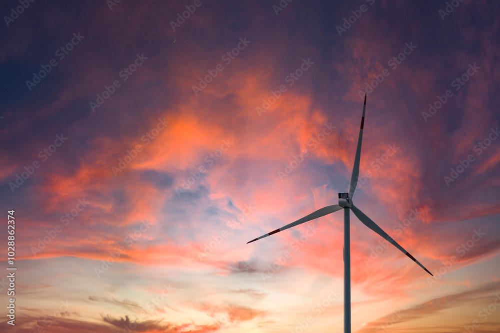 Canvas Prints Wind turbine in Puglia region of Italy at sunset