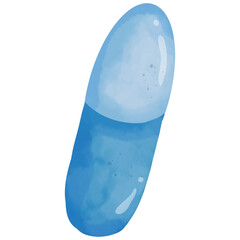 Watercolor hand drawn blue pill capsule illustration for illustration purposes.