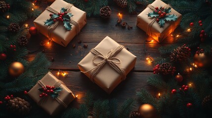 Rustic Wooden Table Flat Lay with Neatly Wrapped Items for Home Decor Inspiration