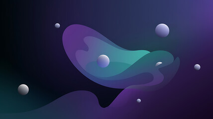 Abstract purple and green shapes floating in a dark space evoke a sense of mystery and wonder. 
