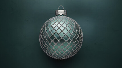 Fototapeta premium Teal Christmas Ornament Silver Glitter Minimalist Design Holiday Decoration 
