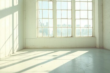 Fototapeta premium Sunlight Streaking Through a Large Window in an Empty Room