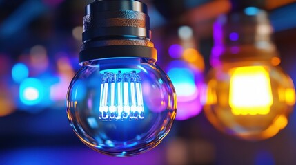 A light bulb with a blue light inside