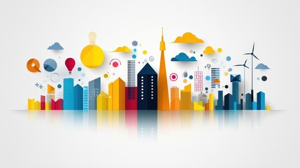 Colorful Cityscape with Modern Elements and Shapes