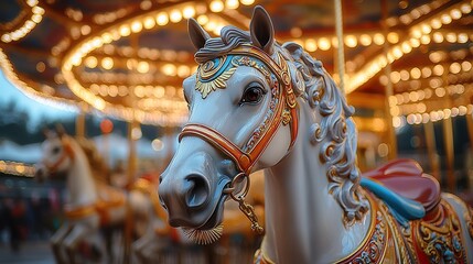 Vintage Carousel Horse with Ornate Details for Theme Park or Fairground Decor
