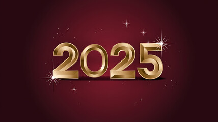 Golden 2025 on red background, New Year celebration, hope and optimism. 
