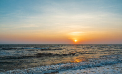 Landscape horizon viewpoint panorama summer shore sea beach nobody wind wave cool holiday look calm big sunset sky twilight evening on day time nature tropical coast beautiful ocean water travel