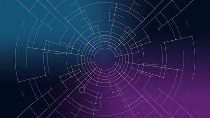 Obraz premium Abstract blue and purple gradient background with white lines forming a circular pattern. Futuristic technology concept. 