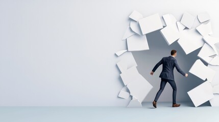 Businessman Breaking Through a Wall of Paper