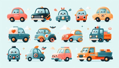Flat style collection of cute cars