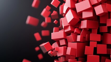 Crumbling Red Blocks in Motion Against Dark Background