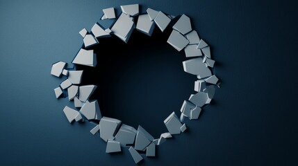 Broken Wall with Shattered Pieces Revealing Dark Space