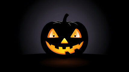 Black Jack-o'-lantern with glowing orange eyes and mouth, Halloween celebration. 
