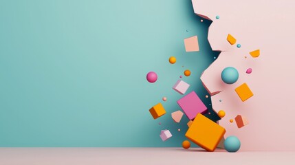 Abstract Barrier with Colorful Shapes Breaking Through