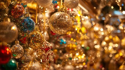 Festive Wonderland: Exploring a Vibrant Holiday Gift Shop with Unique Ornaments and Decorations in Ultra-Detailed Cinematic Light