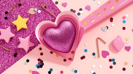 Pink and Yellow Heart Shaped Decoration for Valentine's Day Celebration. 
