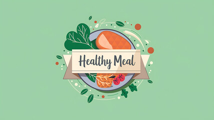 Green and orange healthy meal illustration for food blog or recipe website. 
