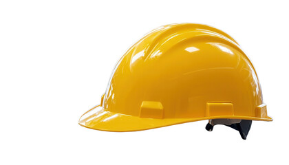 Bright yellow construction helmet on transparent background.